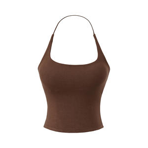 Camiseta sin mangas casual para mujer con cuello halter, tejido ecológico de modal/algodón, transpirable, elástica, corta, tipo chaleco, extraíble - Product Image 3