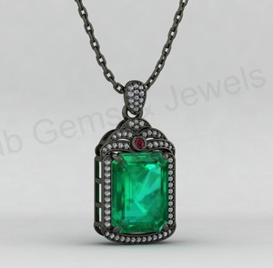 Pendentif Charme en Or 18 carats et Argent 925 avec Émeraude et Quartz Taillés en Octogone, Sertis à Griffes, Style Art Déco Luxe Gothique, Cadeau pour Femme - Product Image 6