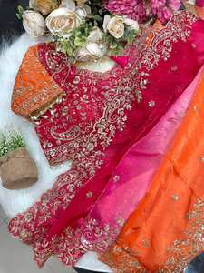 Sari en satin Fendy Rich Look avec broderie riche, bordure à sequins de 3 mm et chemisier cousu, réversible et protection solaire - Product Image 4