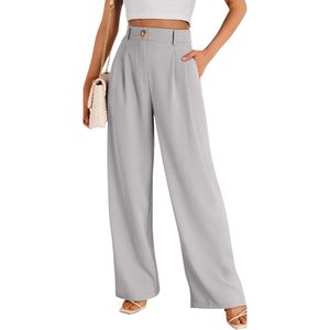 Custom Formal High Rise <b>Women</b> Dress Pants Wide Leg Crease Draped Woven Polyester Spandex Wholesale Elegant Career <b>Slacks</b> - Product Image 3