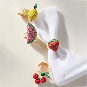 Anneaux de serviette modernes en rotin cerise, autocollants, porte-serviettes tissés à la main pour décorations de table, OEM accepté, vente en gros depuis le Vietnam - Product Image 2