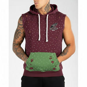 เสื้อฮู้ดแขนกุดผู้ชายยอดนิยมขายดีที่สุด เสื้อฮู้ดแขนกุดฟิตเนสทรงเข้ารูปสำหรับผู้ชาย ผ้าคอตตอนผสม - Product Image 5