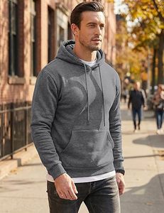 Sudadera con Capucha para Hombre, Color Sólido, Corte Regular, Tejido de Felpa, Estilo Casual Otoñal, Gris Oscuro - Product Image 3