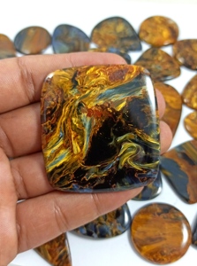 Cabujón de piedra preciosa natural de pietersita multicolor de forma libre con base plana para envolver con alambre, para la fabricación de joyas y colgantes. - Product Image 5