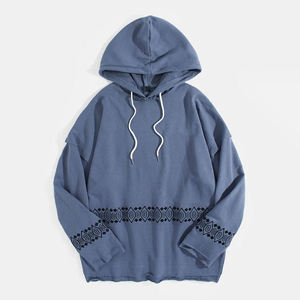 Sweat-shirt à capuche pour homme, bleu, broderie géométrique, tricoté, manches régulières, style automne - Product Image 1