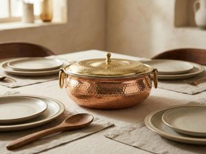 4 Ltr Copper Hammered Lagaan Cooking Biryani Handi Ceramic Non-Stick Interior Composite Hand Grip <b>Cast</b> Iron Lid Stainless Steel - Product Image 4