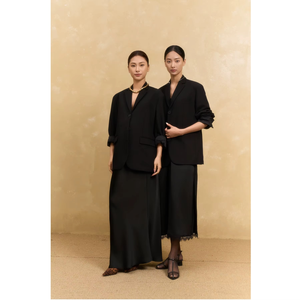 78% Polyester 18% Rayon 4% Spandex Full Length Notched Collar Full Sleeve 2 Piece Long Set Solid Plain Dyed Breathable Office - Product Image 5