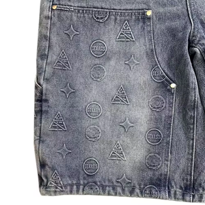 Pantalones cortos de mezclilla holgados de cintura media para hombre, personalizados, de alta calidad, 100% algodón, con parches desgastados, estilo urbano, con cinturón y pedrería. - Product Image 5