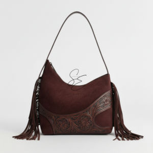 Bolso Hobo de Piel de Ante con Flecos para Mujer, Bolso Tote de Cuero Genuino con Diseño de Cuero Repujado, Bolso de Mano Moderno Estilo Western para Playa, OEM - Product Image 1