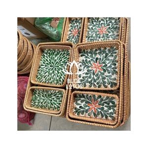 ถาดเสิร์ฟอาหารดีไซน์ยุโรปแบบหวายฝังมุกคุณภาพสูงพร้อมจำหน่าย - Product Image 4