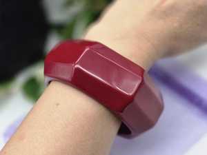 Handmade Red Resin Bangle Chunky Geometric Faceted Resin Craft Hexagon Burgundy <b>Ruby</b> Cuff <b>Bracelet</b> Women Jewelry - Product Image 1