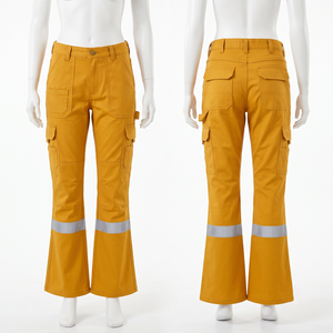 Womens Safety <b>Work</b> <b>Pants</b> 245 GSM Heavy Duty Poly Cotton Fabric Red Cargo Utility <b>Pants</b> Reflective Panels OEM Custom Logo - Product Image 2