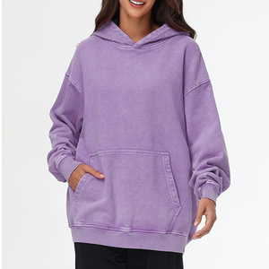 Sudadera con capucha de invierno para mujer, de primera calidad, con lavado ácido, logotipo personalizado, color sólido, en oferta en línea. - Product Image 1