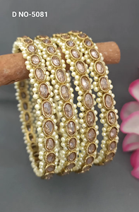 Twini Polki Brass <b>Bangles</b> Imitation Pearl Shape Trendy Women <b>Indian</b> Traditional Jewelry Maharashtra Bride Party Occasion Micro - Product Image 2