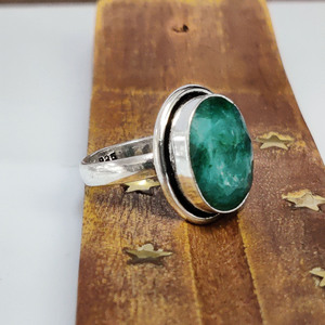 Emerald Gemstone <b>Ring</b> Handmade Green Stone Jewelry Boho <b>Statement</b> <b>Ring</b> Gift for Her - Product Image 2