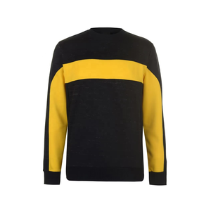 Sweat-shirt décontracté pour homme, col rond, manches raglan, tricoté, style automne, coupe classique, noir et jaune avec blocs de couleur - Product Image 1