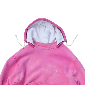 Sweat-shirt rose oversize à capuche, design découpé et vieilli, en tissu French Terry unisexe, coupe ample, livraison mondiale - Product Image 3