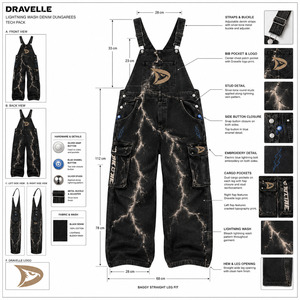 Overol Eléctrico de Mezclilla con Múltiples Bolsillos, Estilo Cargo, Unisex, Corte Regular, Casual, Lavado Intenso, Moda Urbana Grunge - Product Image 6