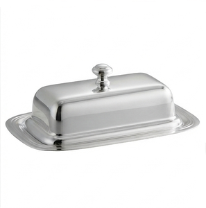 Plat de service moderne en métal argenté pour beurre, plateau à fromage de haute qualité avec couvercle pour table de cuisine - Product Image 3