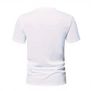 Mens <b>White</b> <b>V</b>-<b>Neck</b> 100% Polyester Slim Fit Short Sleeve Breathable Jersey Knit Casual Solid Color Front Logo Tee - Product Image 2