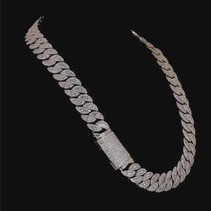 Cadena Cubana de Plata con Moissanita y Diamantes, Joyería Hip Hop, Cadena Cubana con Moissanita de Corte Baguette y Redondo - Product Image 1