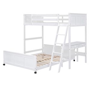 Letto a Castello Bianco con Scrivania per Cameretta Bambini, Dimensioni Twin Over Full - Product Image 5