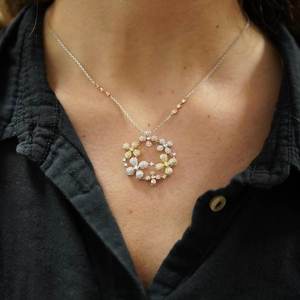 Collier pendentif en moissanite tricolore taille ronde, chaîne en argent sterling 925, bijou fin, cadeau charmant - Product Image 1