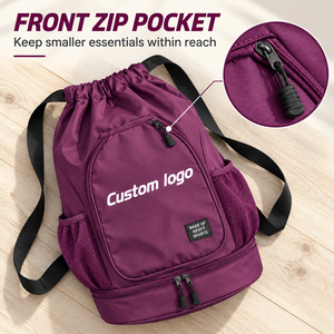 Sac d'entraînement pour raquette de squash avec design imprimé personnalisé, fermeture à cordon, deux compartiments en maille, poche avant zippée et compartiment inférieur pour équipement - Product Image 5