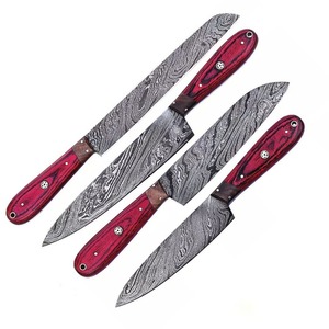 Juego de Cuchillos de Cocina de Acero de Damasco con Mangos de Madera, Hojas de Corte Recto con Punta Caída, 5 Piezas, Cuchillos de Chef OEM de Alta Calidad - Product Image 3