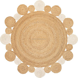 พรมปอกระเจาทรงกลมแบบเรียบง่ายพร้อมเนื้อทอทำมือเสื่ออินเดียสำหรับสวดมนต์ที่บ้านและปิกนิกใช้ในห้องนั่งเล่นทุกวัน - Product Image 1