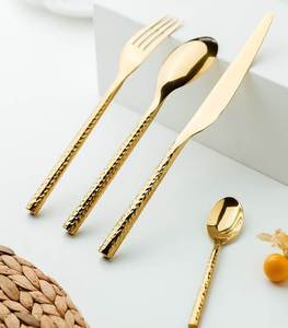 Golden Hammered Finish <b>Flatware</b> <b>Set</b> of 4 Elegant Wedding Restaurant Cutlery <b>Set</b> - Product Image 3