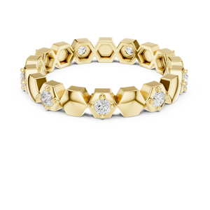 Anillo de Diamante Cultivado en Laboratorio en Oro Amarillo, Banda Hexagonal, Corte Brillante Redondo, Joyería de Boda para Mujer - Product Image 2