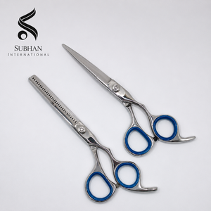 Hair Cutting Scissors Stainless Steel Blue Handle Manual Hair Care Tools High Quality for Professional Stylists Handle Design - Product Image 2