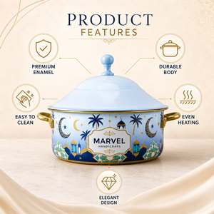 Olla de Acero Esmaltado con Diseño Floral de Marvel Handicrafts, Olla para Servir Aislada de Primera Calidad, Elegante Recipiente para Almacenar Alimentos Calientes, Color Azul - Product Image 3