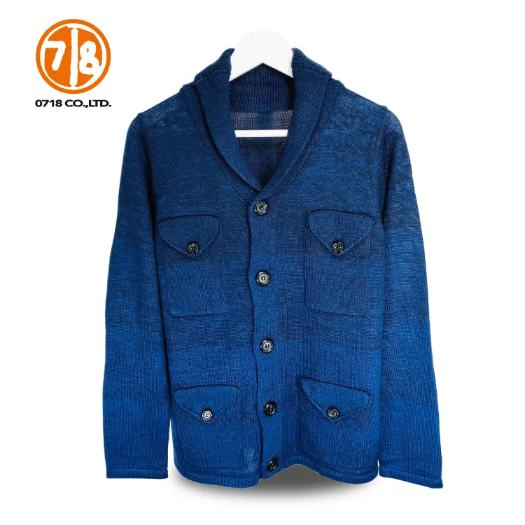 Latest Fashion Front Open Long Sleeve Blue Sweater Coat For Male