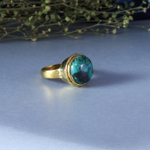 Turquoise 18K Gold Plated Brass <b>Statement</b> <b>Ring</b> | Boho December Birthstone Unisex Gemstone Jewelry - Product Image 4