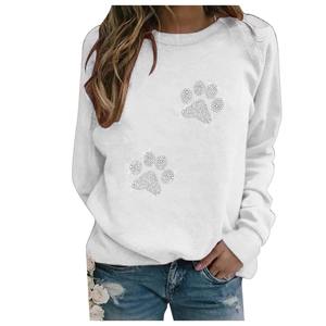 Women's Red Hooded Fleece Sweatshirt with <b>Sequined</b> Paw Print Embroidery Design Casual Winter Wear Full Sleeve Knitted <b>Top</b> - Product Image 2