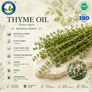 น้ำมันหอมระเหยไทม์บริสุทธิ์ 100% กลั่นด้วยไอน้ำ ขายส่ง ปริมาณมาก เกรดสำหรับเครื่องสำอางและอโรมาเธอราพี เหมาะสำหรับทุกสภาพผิว - โดย Katyani Exports - Product Image 3