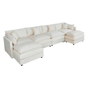 Divano Chaise Longue 2187 a 4 Posti Beige con 2 Poggiapiedi - Product Image 6