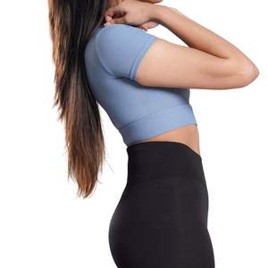 Haut court personnalisé pour femme, vente en gros, manches courtes, t-shirt de yoga et de gym, extensible, respirant, pour fitness et entraînement, vêtement de sport - Product Image 5
