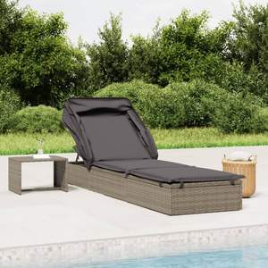 Chaise longue en rotin PE 83,1 x 25,6 po avec structure en acier thermolaqué, idéale pour les transats, disponible en gris - Product Image 1