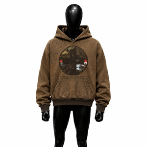 Sudadera con Capucha Extra Grande, 100% Premium, Estilo Vintage, Color Marrón Lavado, Bordada, Transpirable, Estilo Urbano, para Otoño e Invierno - Product Image 1
