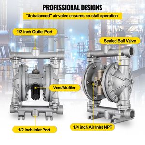 Pompa a Doppia Membrana Pneumatica in Acciaio Inox, 8.8 GPM Max 120PSI, con Membrana in PTFE, Ingresso e Uscita da 1/2 Pollice, Componenti Pneumatici - Product Image 5