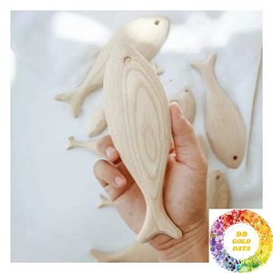 Natural Unpainted Wooden Fish Ornament Mediterranean Coastal Style 9-19cm for Craft <b>Painting</b> and Decoration - Product Image 3
