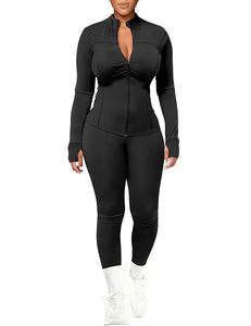 Conjunto deportivo de dos piezas para mujer, chándal con cremallera y manga larga, ropa deportiva - Product Image 2