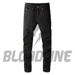 Jean en denim noir coupe droite pour homme BLOODLINE, taille mi-haute décontractée en coton, style automne - Product Image 2