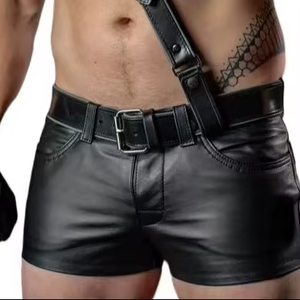 Pantalones Cortos Clásicos de Cuero Genuino para Hombre, Primera Capa, Gruesos, de Alta Calidad, Estilo Urbano, Moda Gay - Product Image 1