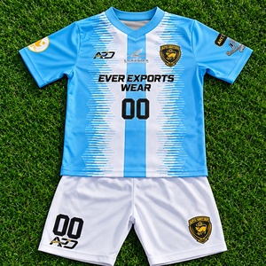 Custom Soccer Uniform Sky <b>Blue</b> <b>White</b> <b>Stripe</b> Sublimation Soccer Jersey Shorts Football Kit Classic Design Custom Made Team Orders - Product Image 4
