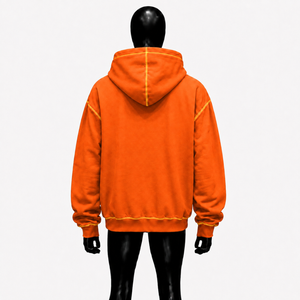 Sudadera con capucha gótica naranja con cremallera, costuras en contraste amarillas, estilo urbano oversize, logo bordado, unisex, personalizada, moda punk, casual - Product Image 2