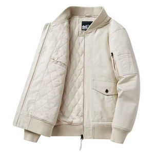 เสื้อแจ็คเก็ตบอมเบอร์ผู้ชายสำหรับฤดูใบไม้ร่วงและฤดูหนาว ทรงเข้ารูป คอตั้ง กันลม มีกระเป๋าหลายช่อง ซิปปิดด้านหน้า ผ้าฝ้ายย้อมสีพื้น - Product Image 4